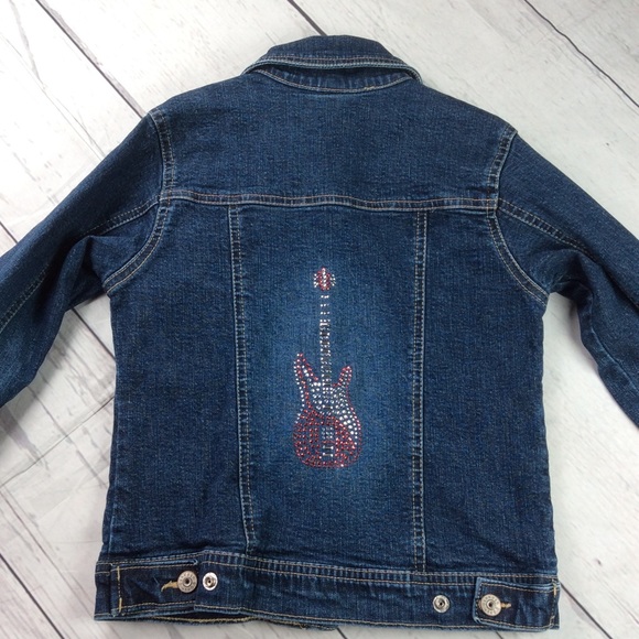 Osh Kosh B'gosh Girls Denim Jacket Size 6X Sequined Guitar On Back - Picture 1 of 13